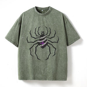 T-Shirt Unisex Oversize con Grafica Retrò di <span class=keywords><strong>Ragno</strong></span> e Catena, Effetto Acid-Wash, Stile Streetwear a Maniche Corte - Product Image 1