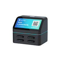Station de recharge de batteries externes à 4 emplacements avec code QR pour téléphone portable, ordinateur portable, appareil photo et microphone