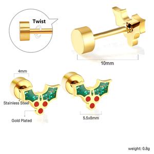 Boucles d'oreilles de Noël personnalisées, bijoux tendance, plaqué or 18 carats, boucles d'oreilles mignonnes de Noël pour femmes, boucles d'oreilles à dos plat en émail, acier inoxydable - Product Image 6