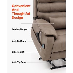 Sillón Reclinable Mediano Ancho Color Marrón Claro, Tapicería de Cuero PU, Patas de Metal, Portavasos, Plataforma de Carga Inalámbrica - Product Image 6