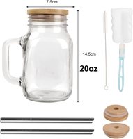 Smoothie au café glacé 16oz 20oz gobelet à boire tasses en verre avec pailles et couvercles en bambou pot Mason avec poignée