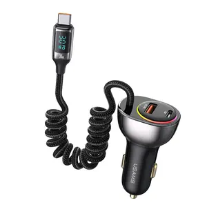 USAMS Hot Selling 60W Display Quick Charging Dual Ports Car Charger with PD 30W Type C Charging Cable