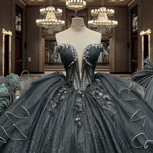 Abito da donna in <span class=keywords><strong>pizzo</strong></span> con perline a fiori 3D con fiori di cristallo Losangeles abito da ballo <span class=keywords><strong>nero</strong></span> di Design reale bohémien per donna - Product Image 5