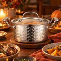 WOXIANG Marmite à fondue surélevée 16 cm en acier inoxydable 3 couches à rayures martelées pour une cuisson uniforme et des repas de table