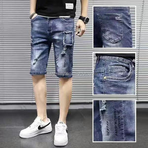 Pantaloncini di Jeans Estivi Sottili da Uomo con Ricami, Strappati, a Mezza Lunghezza, Elastici, Nuovi, Slim Fit, a Cinque Quarti - Product Image 4