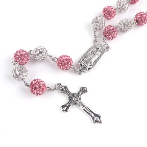 Collier De Rosario coloré 10mm <span class=keywords><strong>strass</strong></span> Disco boules perle jésus croix <span class=keywords><strong>pendentif</strong></span> religieux prier bijoux chrétien chapelet collier - Product Image 4