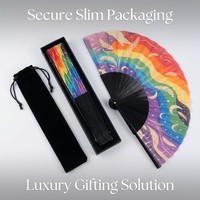 Personalisierter Regenbogen-Holzhandfächer mit individuellem Logo, schwarze Rippen, faltbarer Fächer für Pride-Parade, Sommer-Karneval, Event-Geschenk