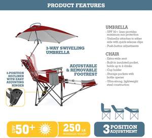 Silla reclinable de 3 posiciones para ocio al aire libre con <span class=keywords><strong>sombrilla</strong></span> extraíble <span class=keywords><strong>y</strong></span> reposapiés Silla de playa Silla de pesca - Product Image 2