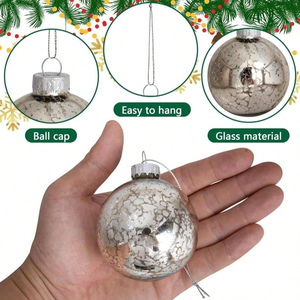 8 Pcs Handmade Glass Christmas Hanging Ornaments Silver Vintage Ball Design for Tree Holiday Home Decor <b>Environment</b>-Friendly - Product Image 5