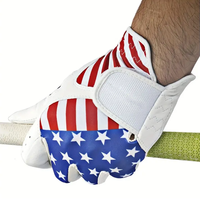 Guante de Golf Profesional de Piel de Cabretta con Bandera de EE. UU., para Mano Izquierda, Impermeable, Color Blanco Perla, Cierre de Velcro Personalizado, Precio de Fábrica
