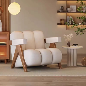 Sofá Individual Minimalista Nórdico con Tela de Terciopelo <span class=keywords><strong>y</strong></span> Sillón de Diseño Relajado, Patas de Madera Maciza, Ideal para Salas de Recepción - Product Image 6