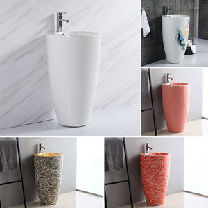 Lavabo sur pied monobloc en céramique à surface solide, design européen, pour salle de bain - Product Image 2