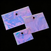 Sac en PVC transparent holographique durable personnalisé avec bouton-pression, taille et couleur personnalisables, pochette en vinyle de haute qualité imprimée en sérigraphie