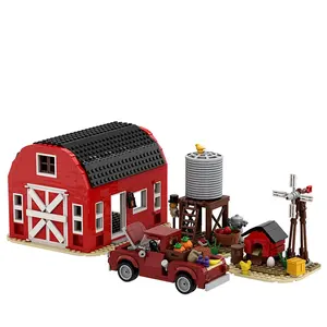 Goldmoc trang trại nhà gạch đồ chơi màu đỏ chuồng gà chuồng chuồng cối xay gió và xe câu đố đồ chơi xây dựng gạch