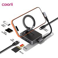 Docking Station USB C Lipat Magnetik 6-in-1, Hub Aluminium, Enclosure SSD M.2, Pembaca SD/TF 10Gbps, Pengisian Daya PD 100W untuk Notebook