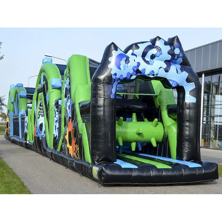 30m long kids N adults moonwalk inflatable race obstacle course entertained with big rollers for balance games