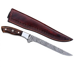 Couteau de cuisine à désosser Damas en acier à haute teneur en carbone, manche en bois de frêne, lame monobloc à pointe tombante, longueur totale 11 pouces, garantie 2 ans - Product Image 1