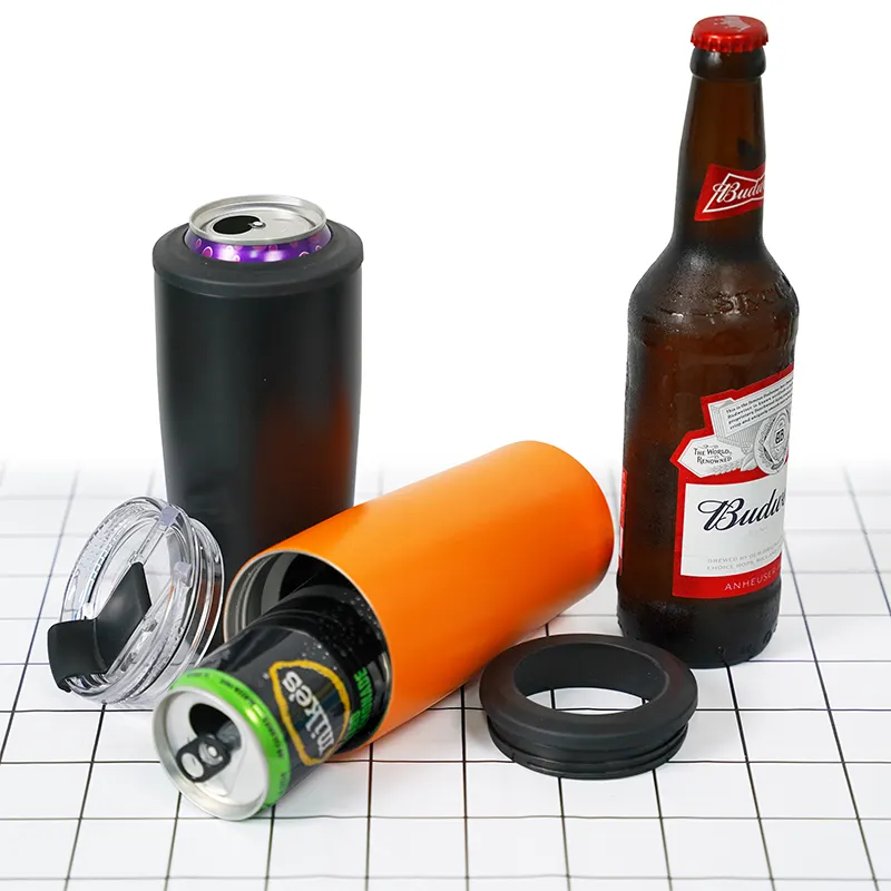 4 in 1 Universal sublimation Non tipping can cooler holder tall can stainless steel slim vacuum skinny can cooler