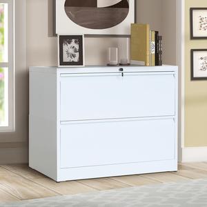 Armoire à tiroirs blanche, armoire à dossiers à 2 tiroirs avec serrure, armoire de rangement en métal - Product Image 1