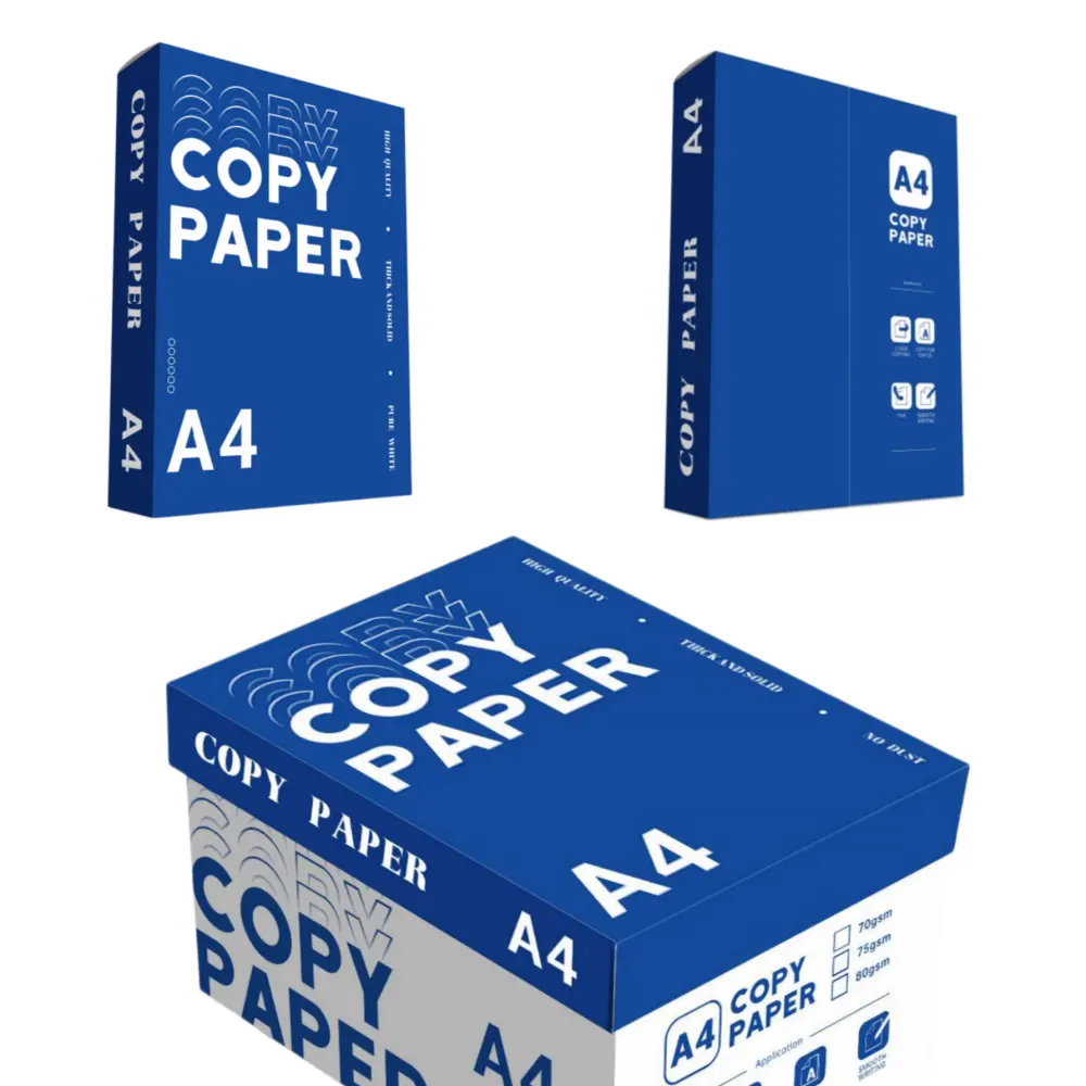 बहुउद्देशीय ए4 पेपर सफेद 70 75 80 जीएसएम डबल ए4 पेपर कॉपी पेपर 500 शीट बिक्री के लिए स्टॉक में सभी आकार में