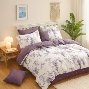 Juego de Ropa de Cama de Poliéster con Estampado Floral de Glicinia Morada, Disponible en Polonia, para Envío Directo en la UE, Juego de 3 Piezas - Product Image 5