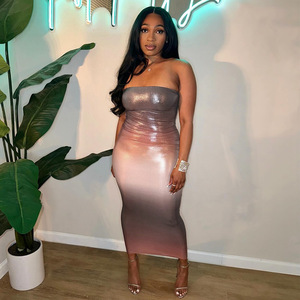 Vestido Tubo Sexy sin Espalda y sin Mangas con Contraste de Color Degradado para Mujer, a la Moda - Product Image 2