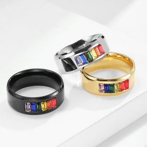 Anillo Clásico de Acero Inoxidable con Baño de Oro de 18K y Circonitas Arcoíris, Resistente al Deslustre, Anillo de Pareja, Joyería Unisex - Product Image 1