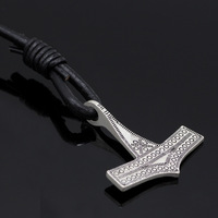 Bracelet Viking Marteau Thor Cuir Tresse Homme Femme Nordique Pendentif Argent Antique Alliage Unisexe Fait Main Vente En Gros