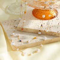 Collier de perles en acier inoxydable plaqué or 18 carats, bijoux fantaisie en gros, accessoires attrayants pour femmes TGXL14073