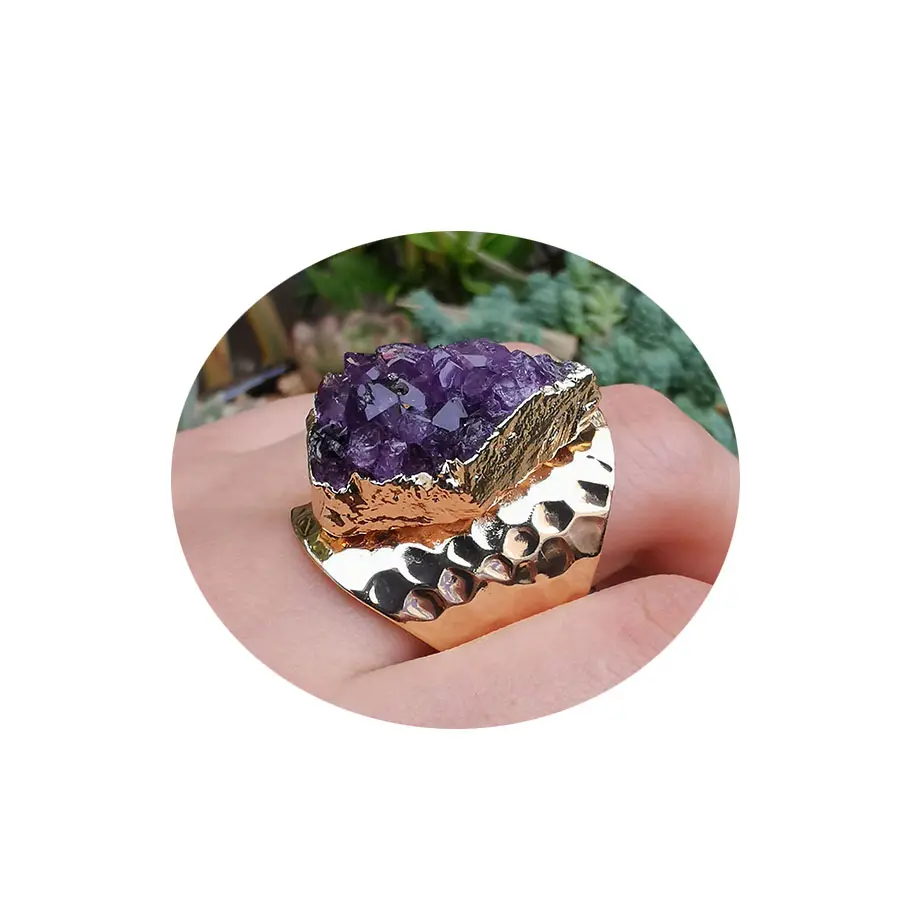 Amethystd Druzy Ring Natuurlijke Amethist Cluster Sieraden Open Ringen Voor Groothandel