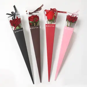 Wholesale rose single packaging box PVC flower packaging material flower box single bouquet bag for Mother's Day