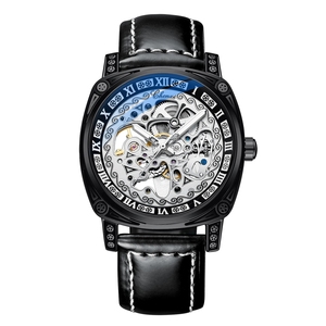 Montre mécanique vintage sculptée avec logo personnalisé pour hommes 30M étanche et lumineux bracelet en cuir véritable/acier inoxydable - Product Image 6