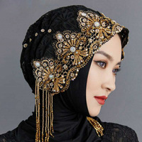 Superbe capuche musulmane pour dames Perles délicates Foulard islamique Hijab