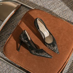 Party Satin Lightweight Rhinestone Square Toe Casual Women's Shoes with Laces High Heels Sexy Lace Summer - Product Image 6