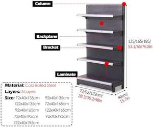 Estanterías de Góndola para Supermercados, Diseño Gratuito, Fabricadas en China, Unidades de Estanterías de Góndola Negras - Product Image 2