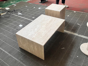 कस्टम 2 पीसीएस ट्रैवेटिन लिविंग रूम कॉफी साइड टेबल सेट प्राकृतिक संगमरमर पत्थर ट्रैवर्टीन कॉफी टेबल - Product Image 2