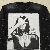 Personnalisé Applique Broderie Patchwork Coton Lourd Lavage À L'acide Strass Boxy Double Couche À Manches Longues T-shirts pour Hommes