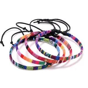New arrival multi color rainbow-colored bohemian original handmade cotton linen bracelet