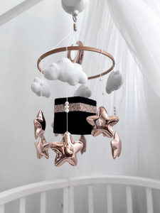Fait à la main lune étoile <span class=keywords><strong>bebe</strong></span> garçon fille jouets éducatifs personnalisés feutre décor de pépinière berceau lit bébé mobiles kaaba avec <span class=keywords><strong>cube</strong></span> du coran - Product Image 3