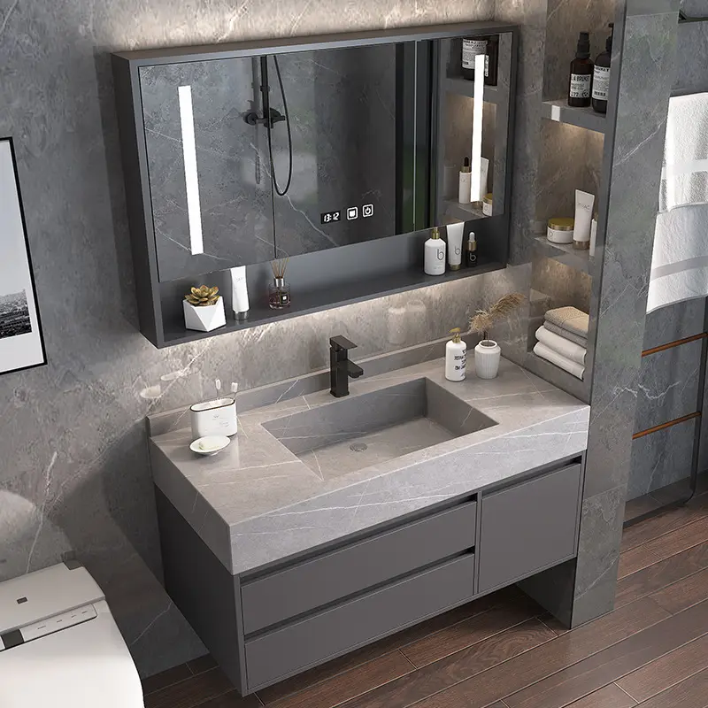 Custom euro style bathroom vanity floating mobili bagno waterproof wall hung bathroom mirror cabinet Set