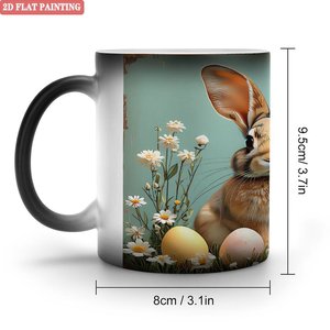Magic Heat Changing Mug 11oz Frosted Black <b>Ceramic</b> <b>Cup</b> With Bunny Easter Design 2D Flat Painting - Product Image 1
