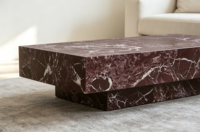Table basse moderne en marbre rouge Rosso Levanto naturel, durable, à blocs décalés, mobilier de luxe pour salon, directement de l'usine