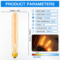 Vintage Antique 6500K LED Filament Lumière 110V/120V E27 Tubulaire Edison Ampoules Long Tube T185/T225/T30/T300 3W/4W/6W/8W Paysage