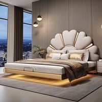 Lit en cuir de luxe italien, meuble de rangement moderne pour chambre à coucher, lits en bois rembourrés, lit king/queen size