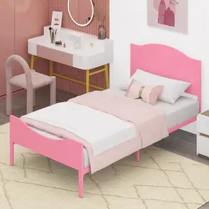 Factory Custom Pink Twin Bed Frame With Wooden Headboard And Footboard Kids' Princess Bed Frame Bedroom Furniture Bunk Bed