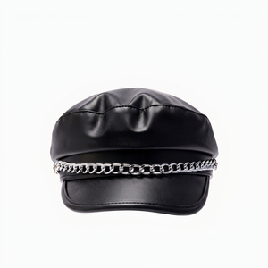 SPLENDID APPAREL Gorra de Béisbol Unisex Negra 100% Algodón de 5 Paneles con Emblema Metálico de Cadena Plateada Estilo Punk Casual Ajustable - Product Image 1