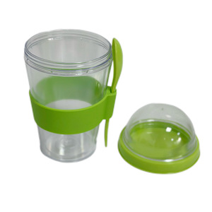 Portable Double Walled Plastic Smoothie Cup With Lid And Spoon 17.5Cm Height Round Shape For Yogurt Milkshake Breakfast Cereal - Product Image 3