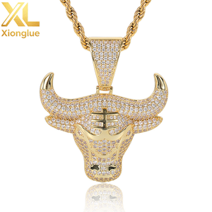 Unisex Brass Pendant Best-Selling Hip-Hop <b>Style</b> Gold Copper Inlay Zirconia Bull <b>Head</b> Design Personalized Necklace Claw Setting - Product Image 1