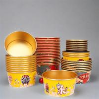 Wadah Makanan Cetak Kustom Sekali Pakai Biodegradable 12 16 24 32 Oz Berlapis PE Kertas Foil Emas Mangkuk Salad dengan Tutup