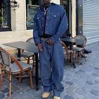 Ensemble deux pièces en jean lourd avec logo personnalisé : veste et pantalon en denim brut japonais selvedge pour homme